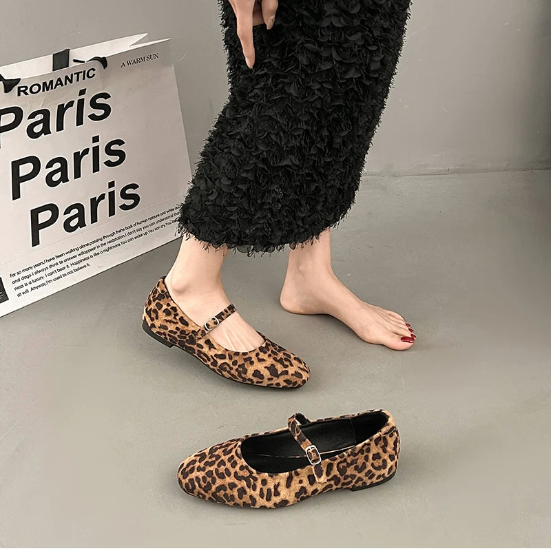 Leopard Print Women Loafers Flats Fashion Shallow Shoes 2026 Spring Ladies Elegant Soft Sole Mary Jane Shoes