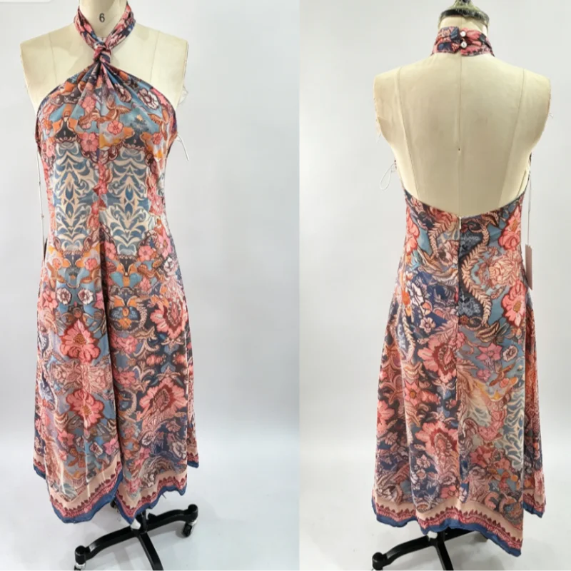 Halter Neck Floral Print Split Set Sleeveless Casual Top Tropical Wrap Slit Maxi Skirt 2026 Summer Bohemian Holiday Women Outfit