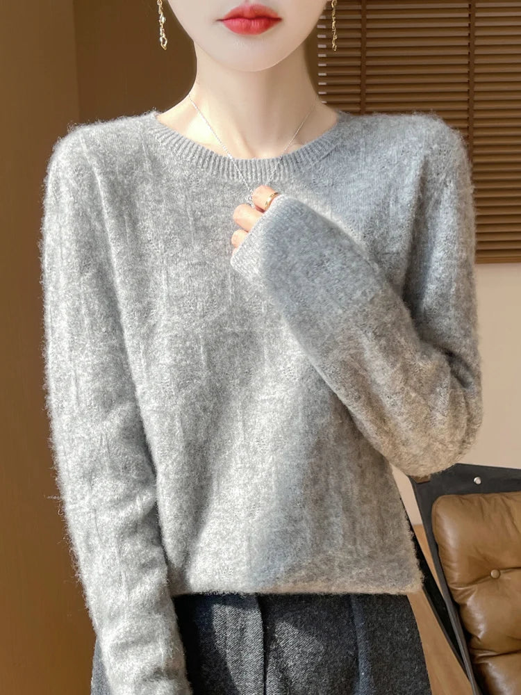 Women 100% Merino Wool Sweater Casual Hollow out Cashmere Blouse O-neck Pullover Tops Autumn Winter Warm Knit Woman Wool Sweater