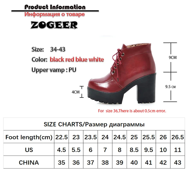 Lace Up Sexy Women's Ankle Boot Spring Autumn Fashion Platform Punk High Heels Black White Red Pumps Autumn Rubber Shoes Woman