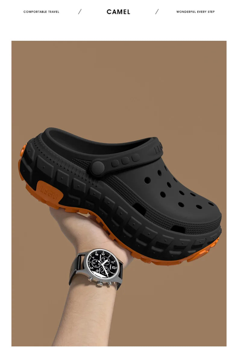 Thick soled perforated shoes for men, trendy summer outerwear, anti slip, wear-resistant, non smelly driving sandals for men