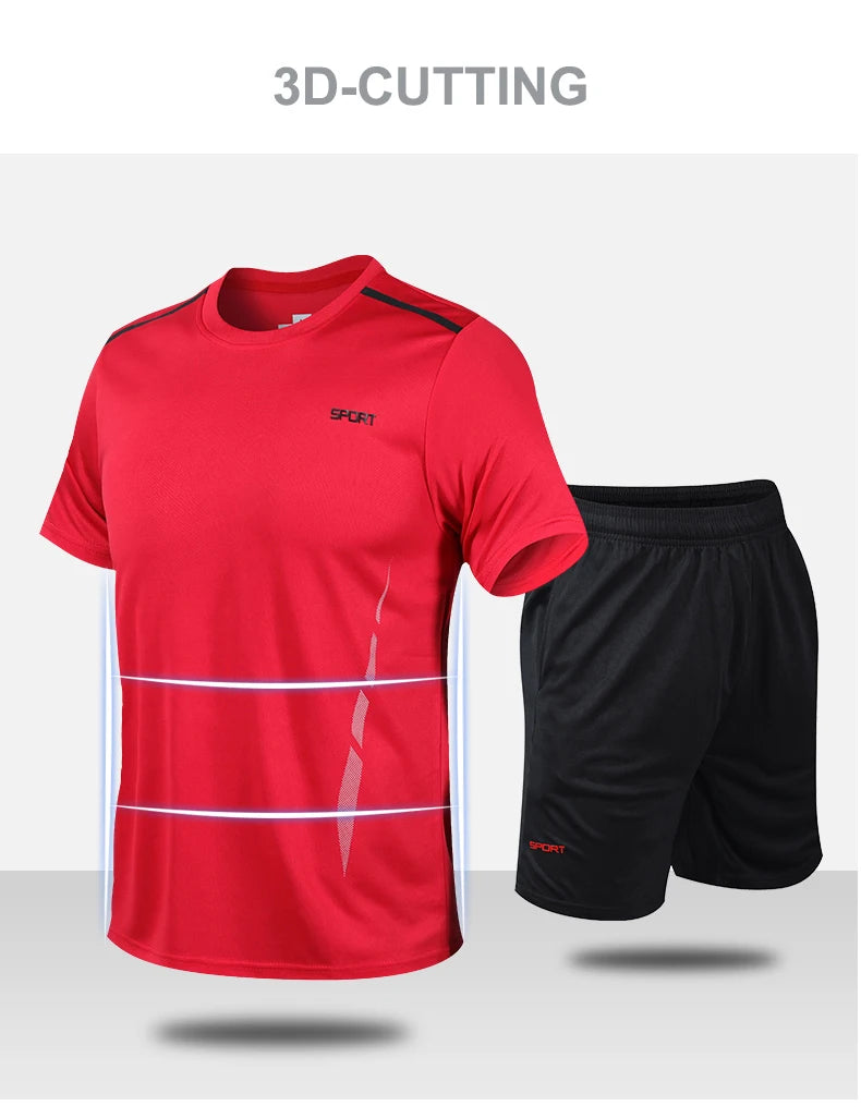 CHRLCK Men's Quick Drying Running Sets Breathable Hiking Fishing T-Shirt Short Soft Elasticity Gym Fitness Suits Outdoor Sports