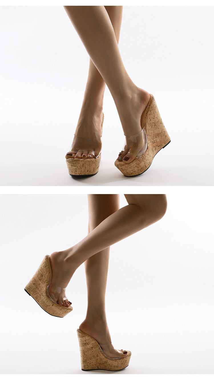 Aneikeh PVC Transparent Wedges Platform Sandals High Heeled Summer 2025 Fashion Women's Slippers Thick Sole Beach Shoes Mujer