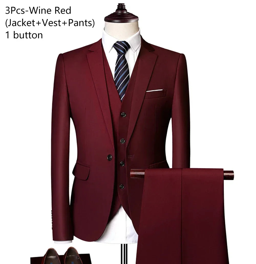 Elegant Suits For Men Wedding 3 Pieces 2 Set  Fashion Classic Full Jackets Vest Pants Blazers Outfit 2024 Formal Costume