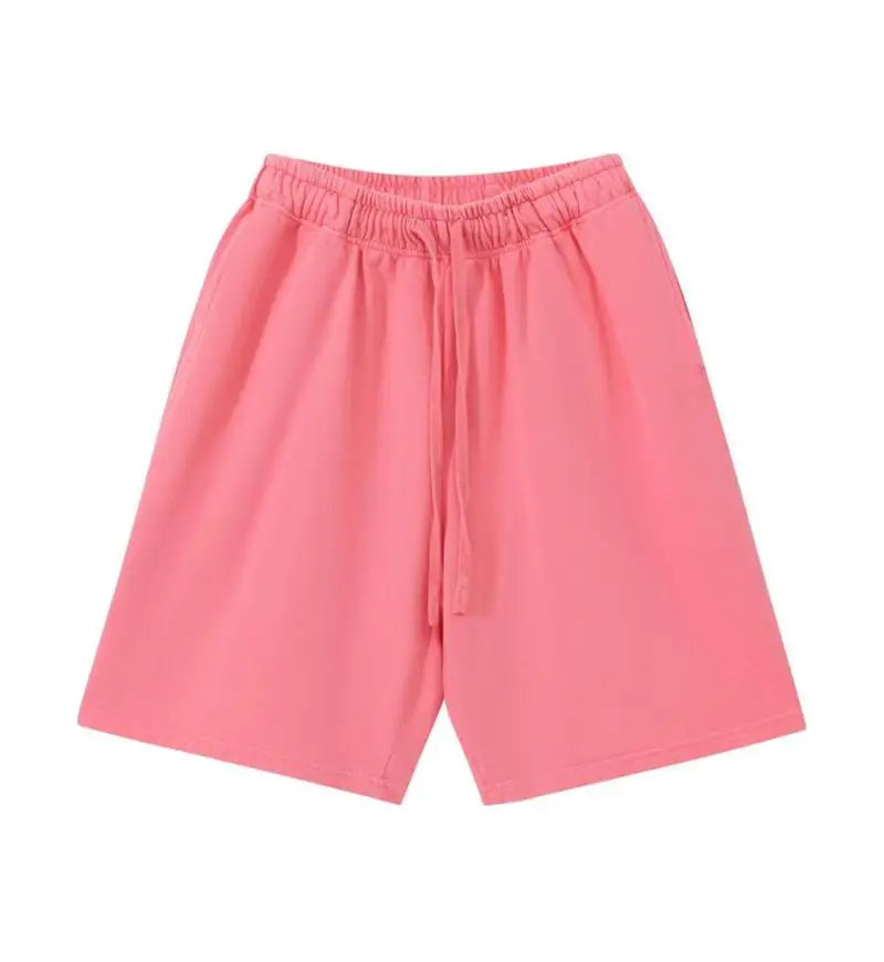 12 Colors 100% Cotton Men's and Women's Same Pull Rope High Waist Loose Fashion Casual Oversize Shorts sweatpants