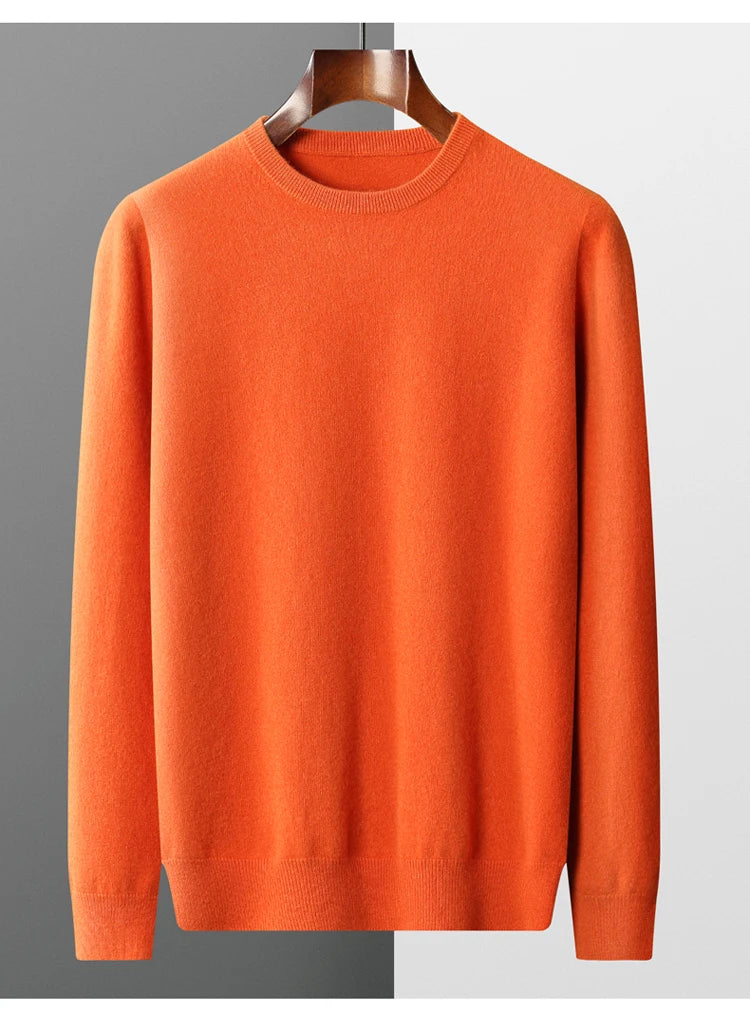 100% Merino Wool Sweater Men's O Neck Pullover Tops One-piece ready-to-wear Autumn Winter Solid Color Sweater Versatile Basic