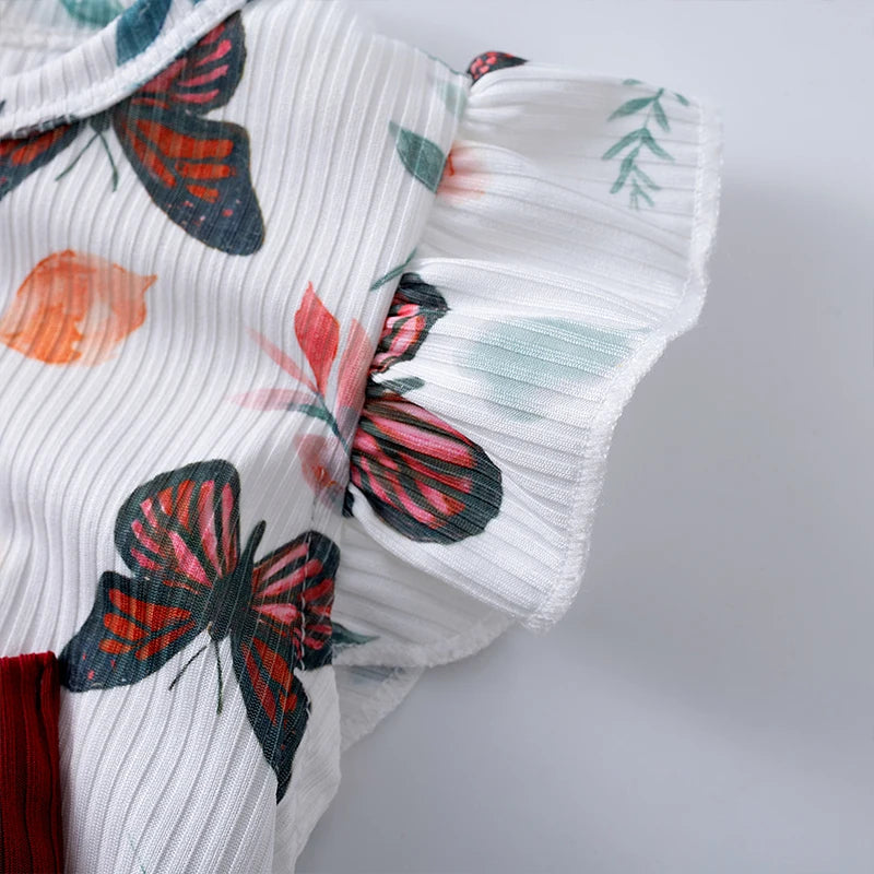 Toddler Girls Summer Outfits 3 Styles Butterfly Print Dress 2Pcs Ruffle Top Shorts Set Kids Casual Clothes