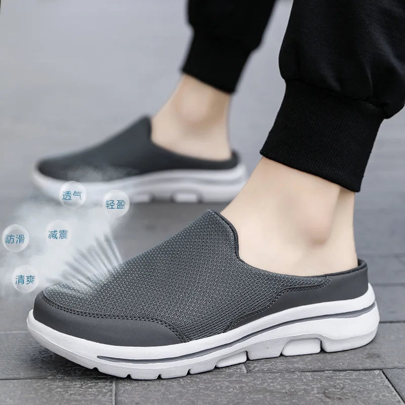 2023 Men Casual Mules Mesh Breathable Flat Slippers Summer Couple Shoes Large Size Loafers Fashion Shoes Men Street Slippers