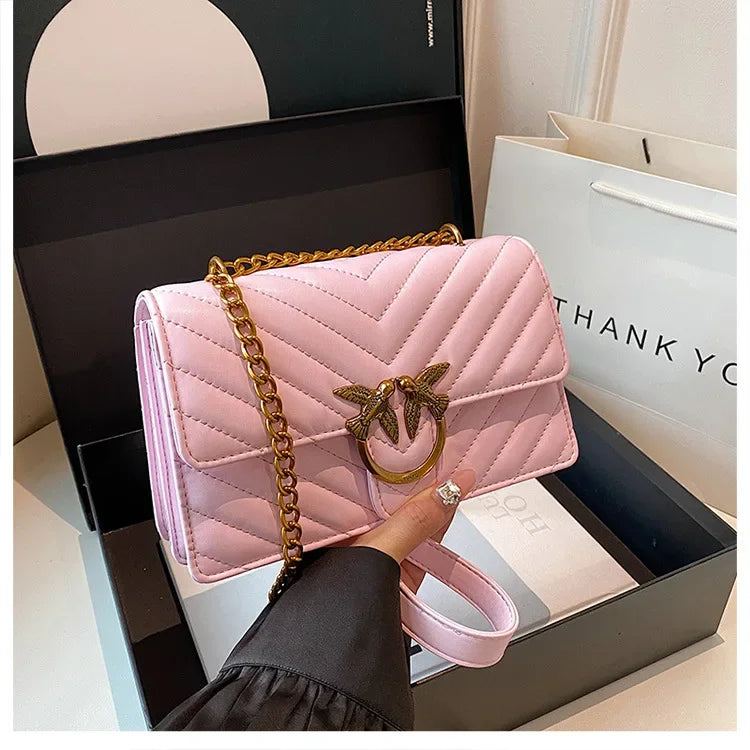 Women Embroidered Small Square Bag Chain Swallow Bag High End Versatile Shoulder Crossbody Bag Fashion Daily Ladies Handbag