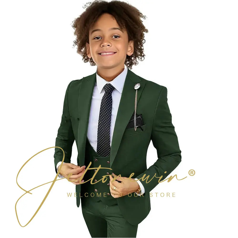 Boys Suit Peak Lapel 3 Pieces Jacket Vest Pants Black Formal Tuxedo Child Blazer Party Dress Wedding Set conjuntos de blazer