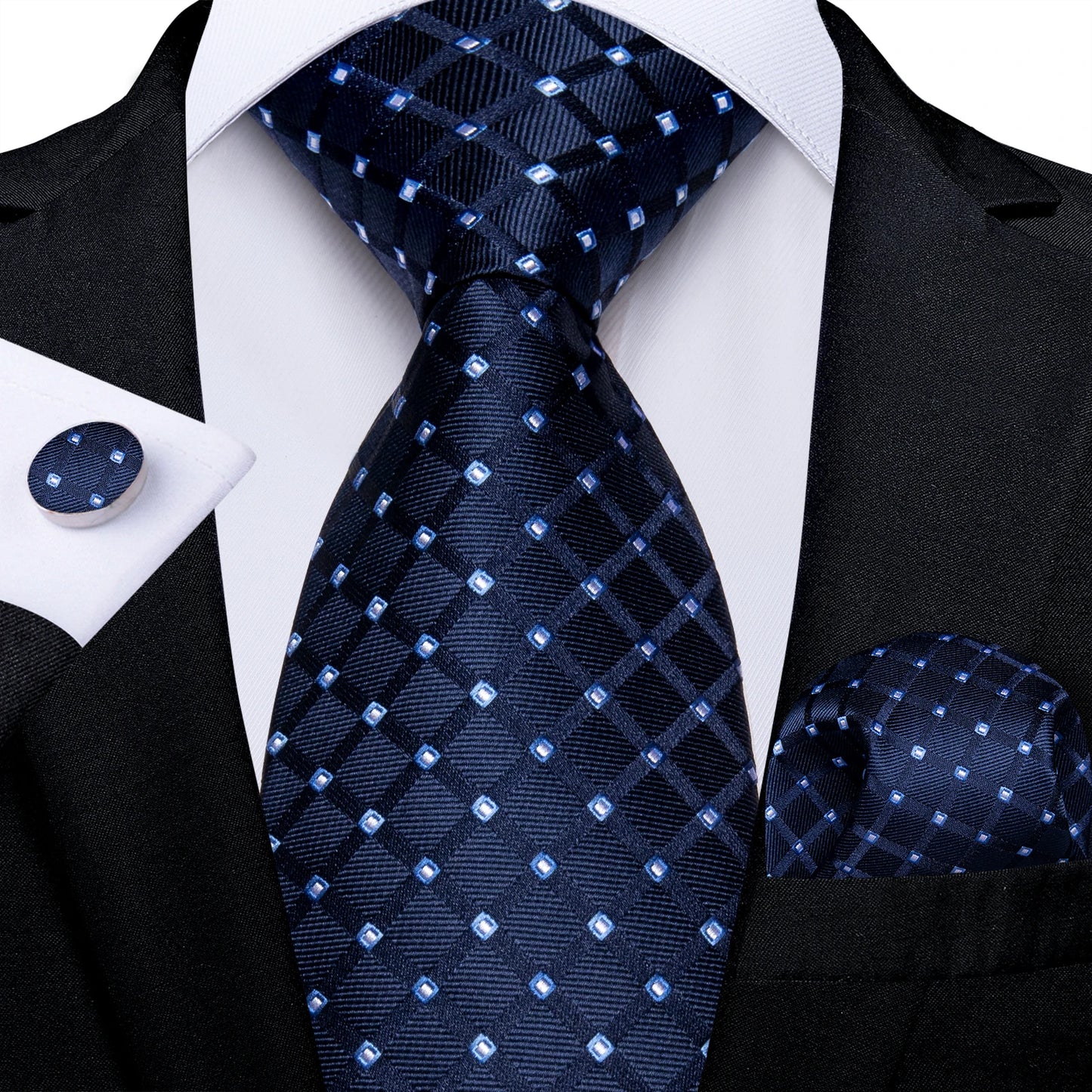 Royal Blue Paisley Plaid Striped Men tie Set with Handkerchief Cufflinks Wedding Prom Groom Accessories Perfect Gift for Men BAZAARHUBO
