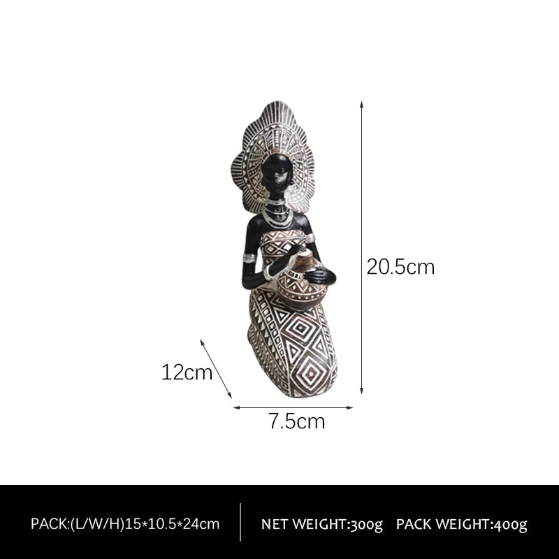 African Woman Statues Resin Tribal Lady Figurines Black Gold Home Decor Ethnic Ornaments for Living Room
