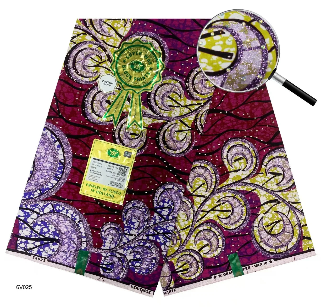 African Wax | Fabric Wax WIth Stones | Wax Block Fabrics For Women Dress, 6 Yards Wax Tissu