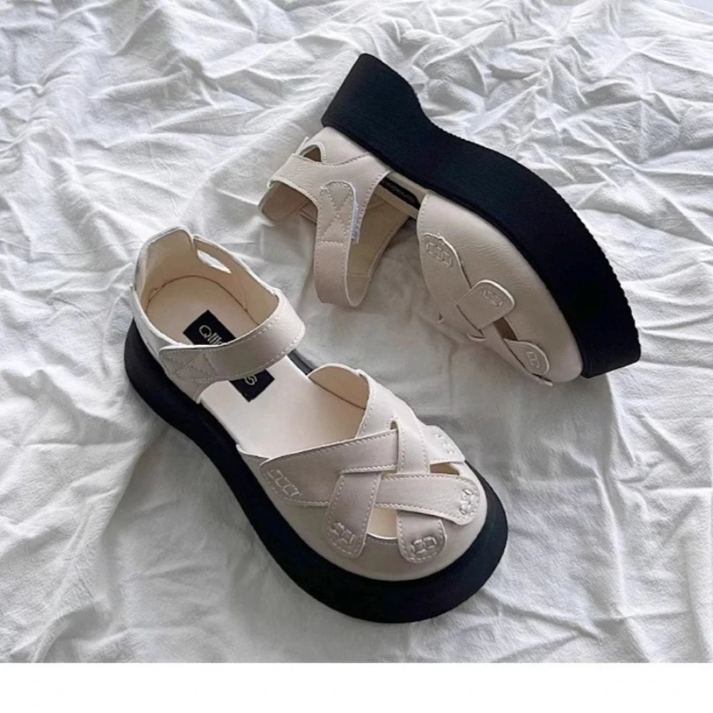 2025 Summer New Retro Style Mary Jane Enclosed Toe Sandals for Women Artistic & Versatile Weaving Style Thick Soled Roman Shoes