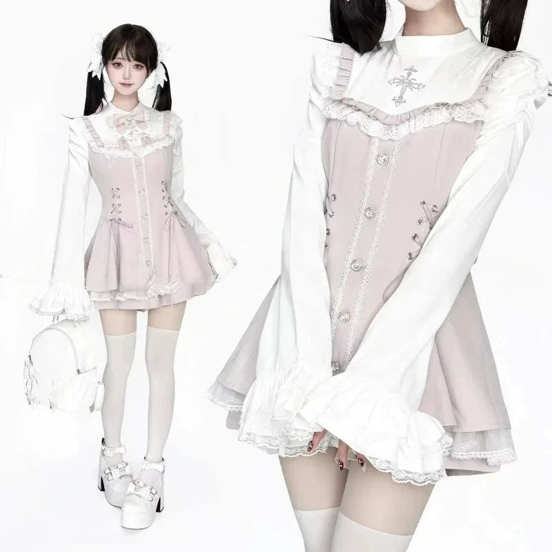 Gothic Vintage Lace Y2k Mini Dress Women Design Streetwear Black Lolita Slim Dress Long Sleeve Elegant Dress Spicy Girls