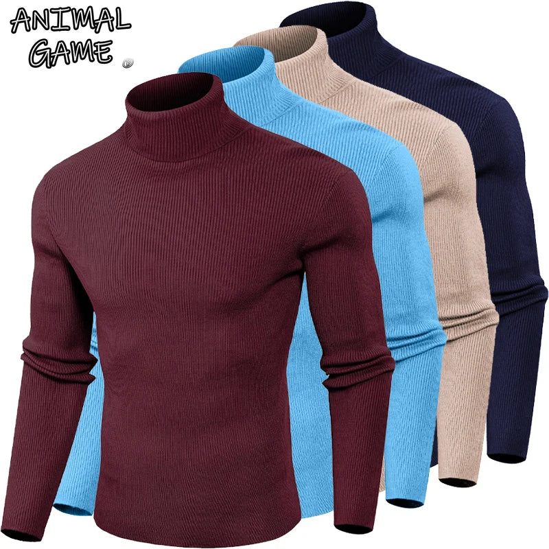 Animal Game Luxury Men's Cold Blouse Casual Sweaters Woolen Turtleneck Pullover Basic Stripes Tshirts Warm Sweatshirt Knit Men BAZAARHUBO