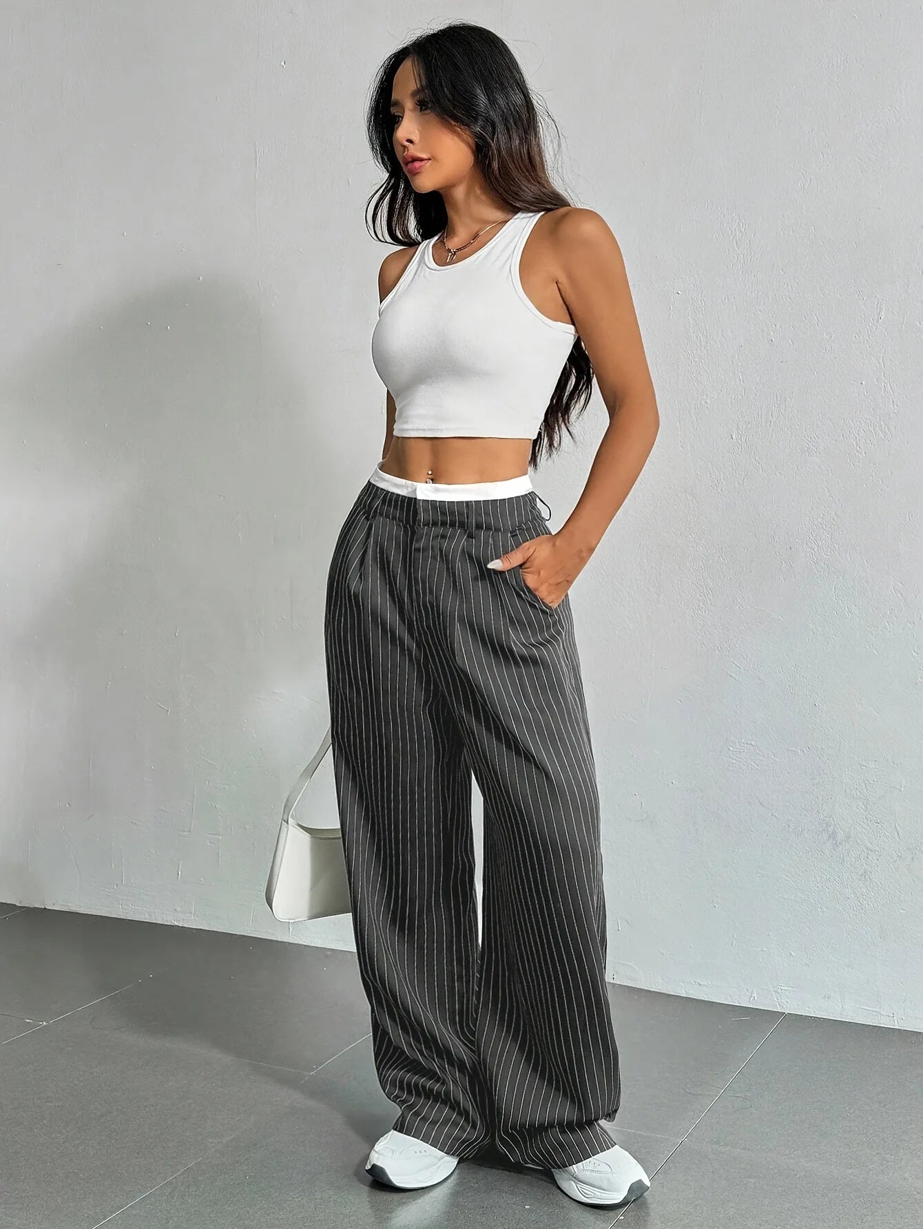 Fashion Pants Women's Stripe Straight Pants 2024 Autumn Winter High Waisted Casual Suit Pants Office Lady Women Trousers Bottoms BAZAARHUBO