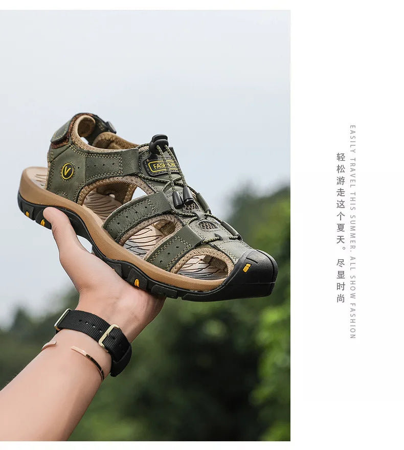 2026 Men Sandals Genuine Leather Mens Casual Shoes Outdoor Men Leather Sandals for Men Beach Shoes Roman mens Shoes