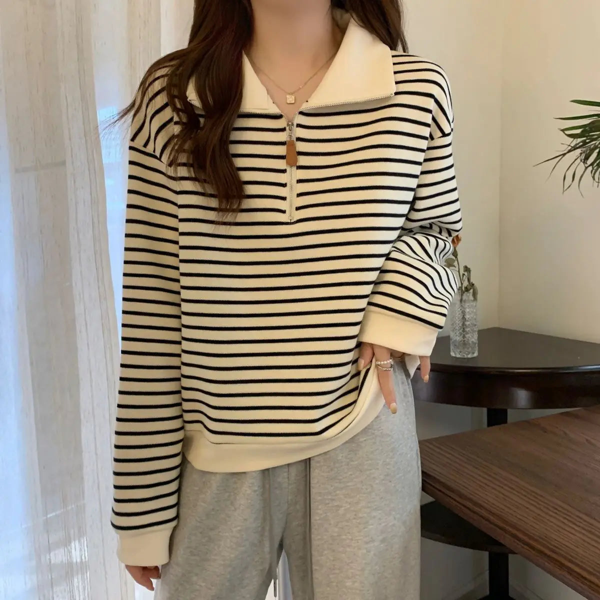Women Striped Half Zip Sweatshirt Long Sleeve Collared Pullover Casual Fit  Fashion Oversized Streetwear Tops 2026 Tendencias BAZAARHUBO