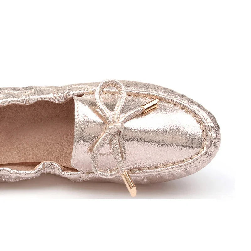 CEYANEAO Bow tie Loafers Silver Gold Ballet Flats 2019 Casual Slip On Shoes Woman Shallow Soft Summer Women Flat ShoesE1681