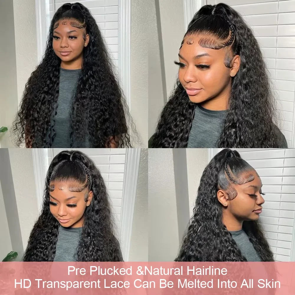 300% High Density Burmese Curly Lace Front Human Hair Wigs HD Transparent 13x6 13x4 Deep Wave Lace Frontal Wig Real Virgin Hair 40 46 Inch Water Wave Human Hair Wigs For Women Preplucked Hairline