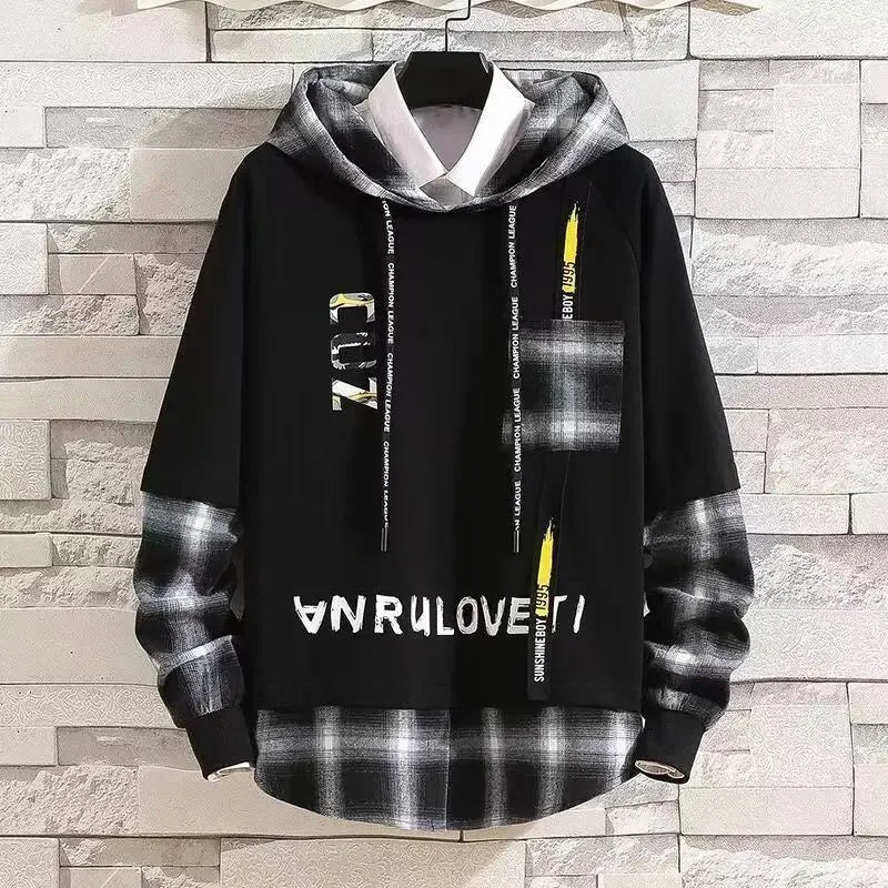 Sports Suits Jogging Male T Shirt Alphabet Pants Sets Hooded Clothes for Men Plaid Top Stylish Tracksuit Original Brands Cool S
