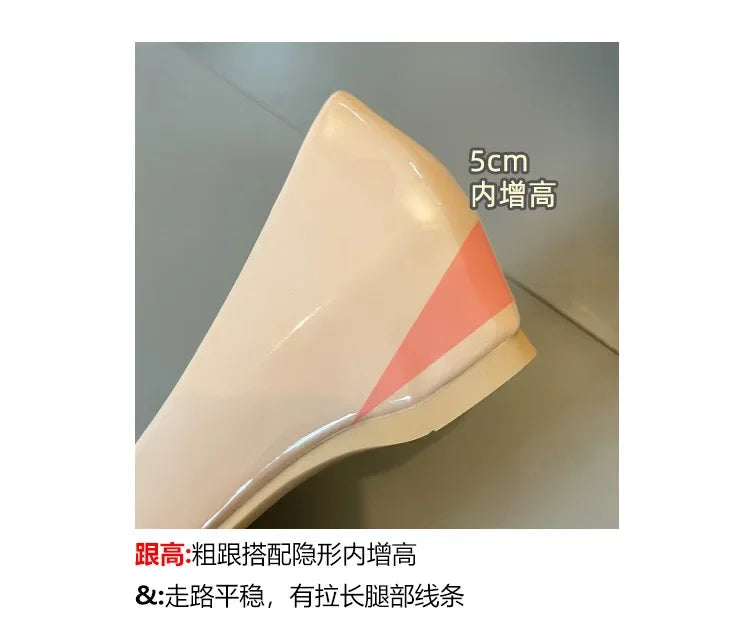 Fashion Flats Women Low Heels 5cm Internal Height Increasing Shoe Women Shoes Pointed Toe Patent Leather Office Driving Shoes
