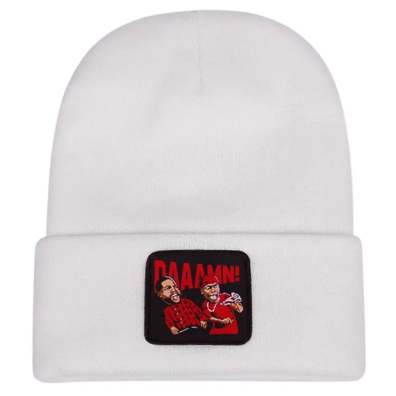 DAAAMN cartoon embroidered knitted hat for autumn and winter outdoor sports events Warm woolen hat hip-hop BAZAARHUBO