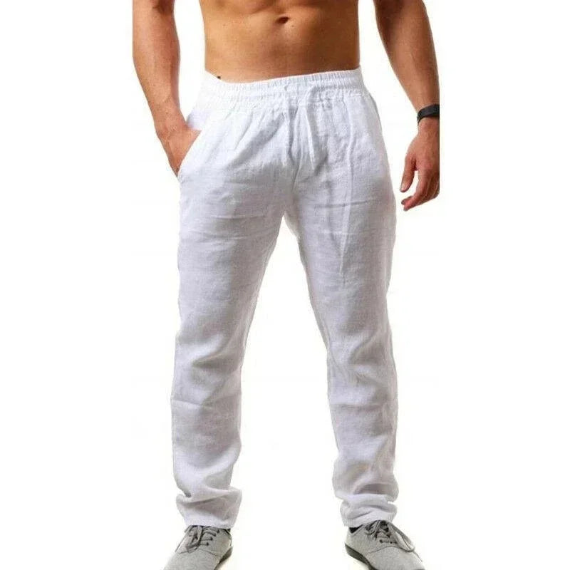 Men's Pants 2025 summer men's cotton and linen oversized wide leg pantselastic waist solid color casual loose Breathable pants