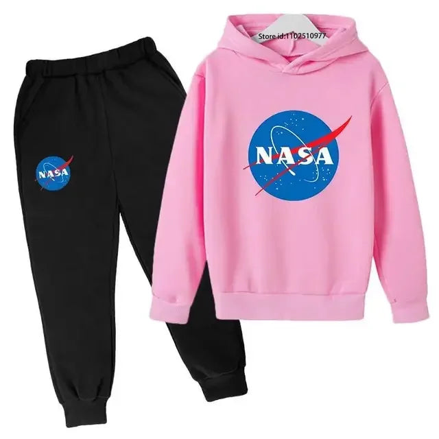 Casual Spring Autumn 2pcs Hoodie+jogging Pants Kids NASA Fashion Tracksuits 3-13 Years Boys Girls Trend Outfits Children Clothes