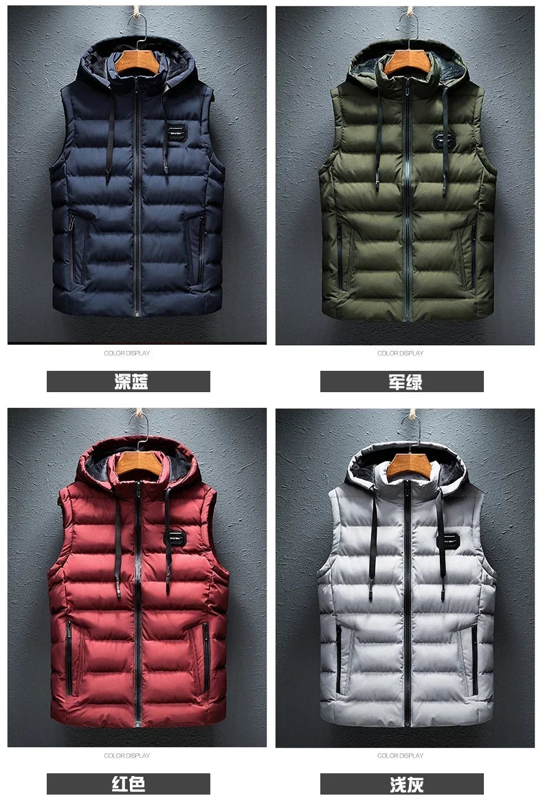 Brand Mens Jacket Sleeveless Vest Hooded Fashion Casual Coats Male Cotton-Padded Men's Vest Men Zipper Waistcoats Plus size 6XL