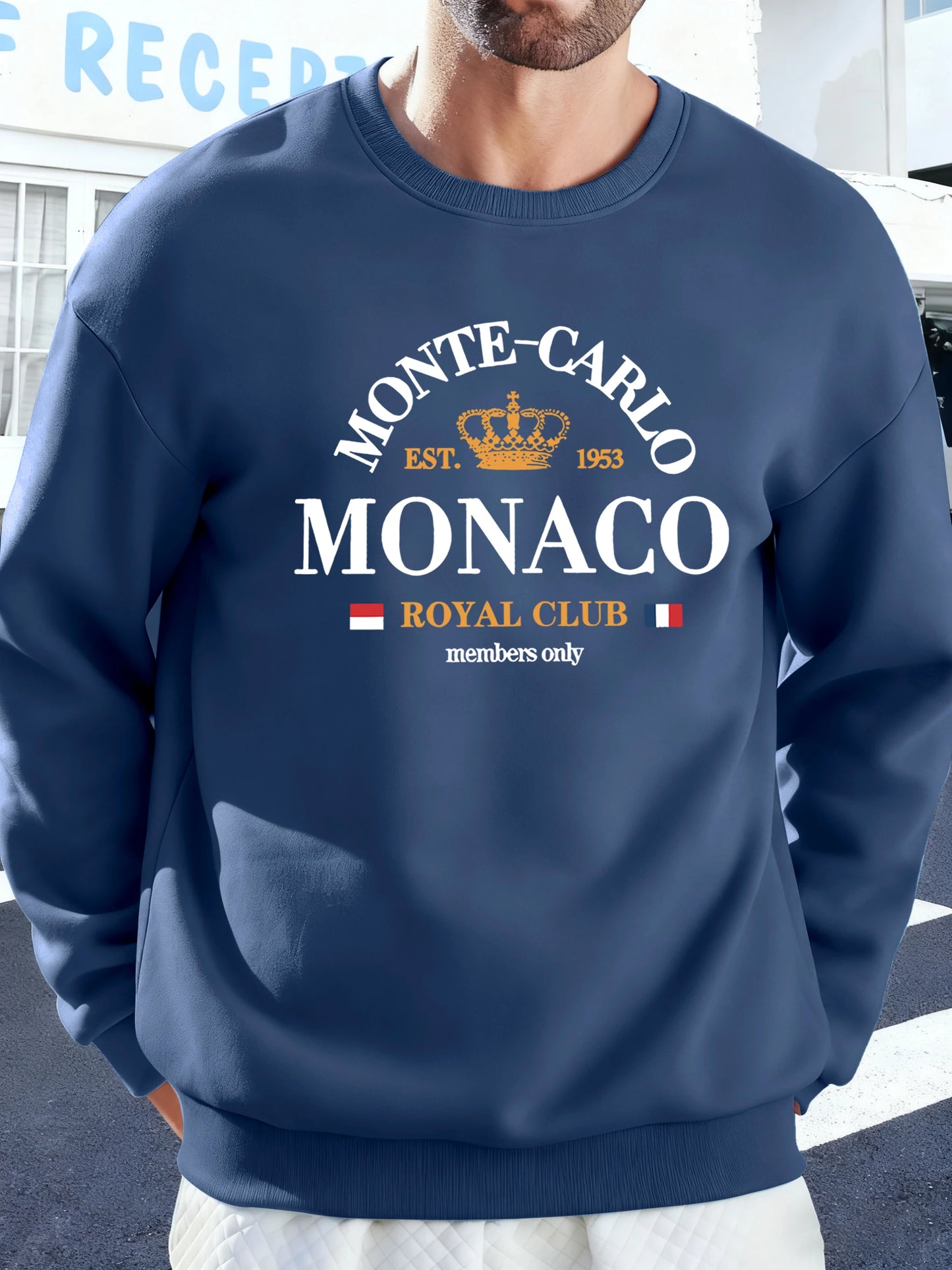 Monte-Carlo Monaco Pattern Men Sweatshirt Comfortable Fleece Streetwear Soft Casual Clothes Autumn High Street Clothing Male BAZAARHUBO