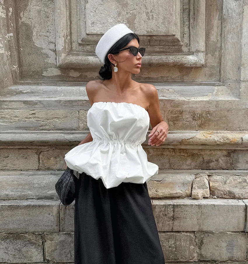 SuperAen European and American Style Fashion Design Sexy Top Unique Design Summer 2026 New White Folds Slimming Tops