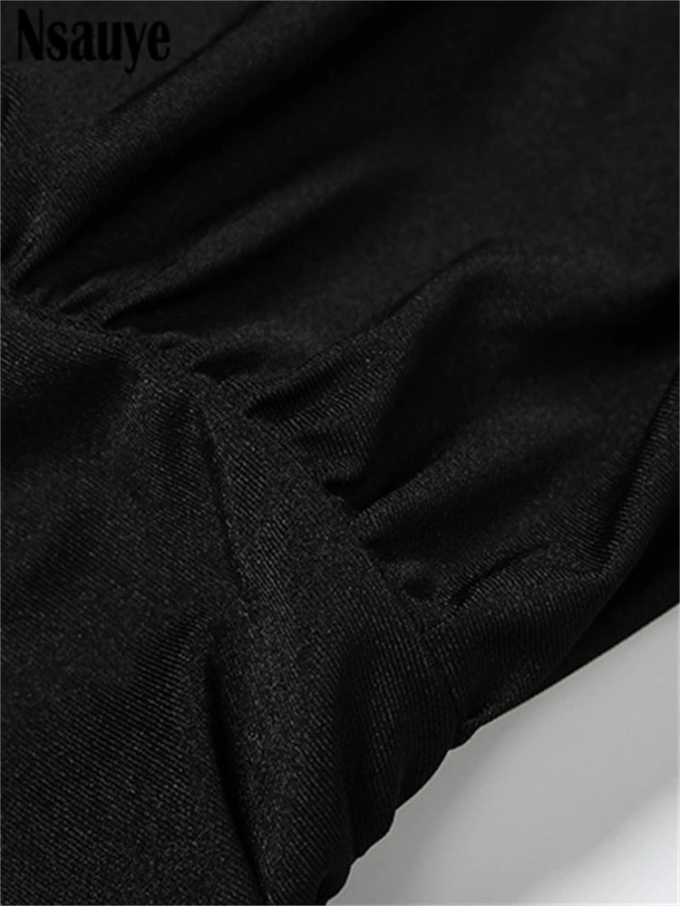 Nsauye Black Long Sleeve Mini Short Fashion Women Winter Dress Pullover Turtleneck Wrap Sexy Evening Party Night Club Dress 2025