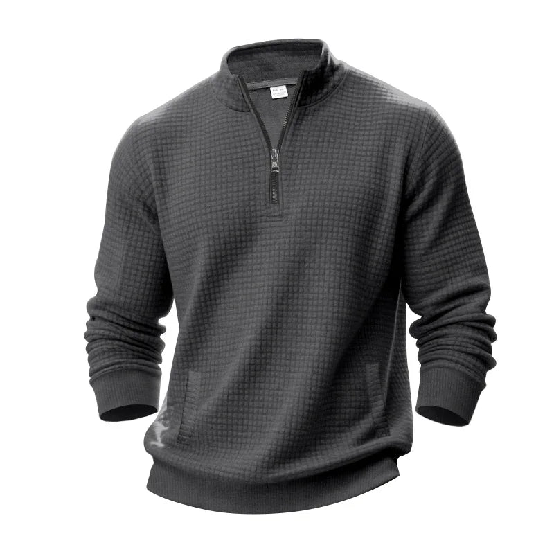 2025 Half-Zip Sweatshirt for Men, Autumn and Winter Jacquard Small Check Stand Collar Casual Pullover Fashion Men's Sweatshirt