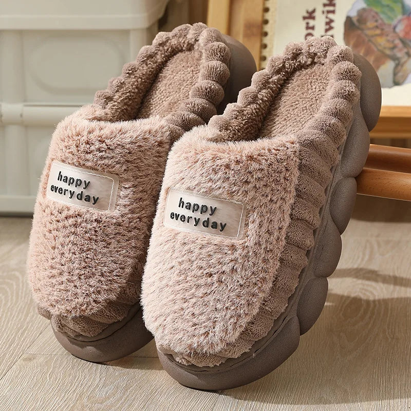 Man slippers home furry thick bottom slides designer winter warm velvet mens slippers blue cotton slipper males shoes