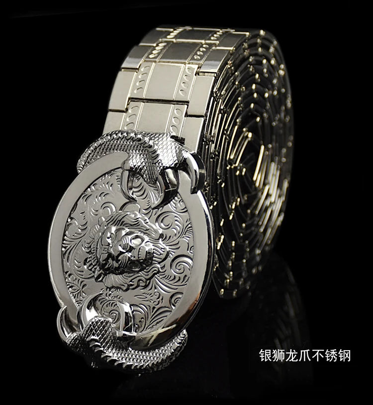 Men's belt Stainless steel Belt Retro Dragon metal Belt Gold Color Charm Belt Hip Hop Punk Strap self-defense luxury Belt male BAZAARHUBO