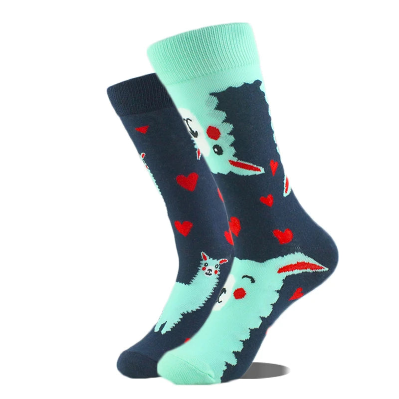 Cool Design Avocado Crew Socks Men Creative Eye Guitar Bus Pattern Sokken Duck Cat Fox Otter Animals Divertidos Chaussette Sox