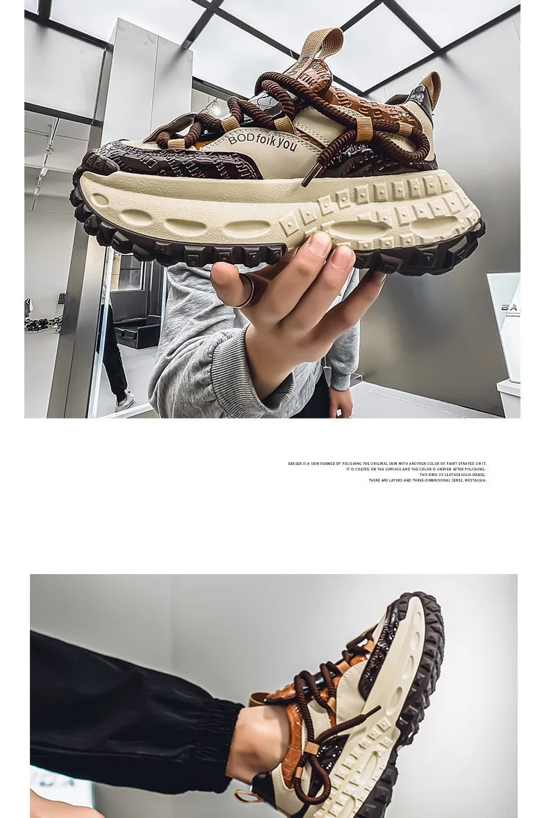 Trendy Dad Sneakers Thick Bottom Heightening Men's Casual Sports Shoes Spring Summer New Style round Toe Low Top EVA Insole