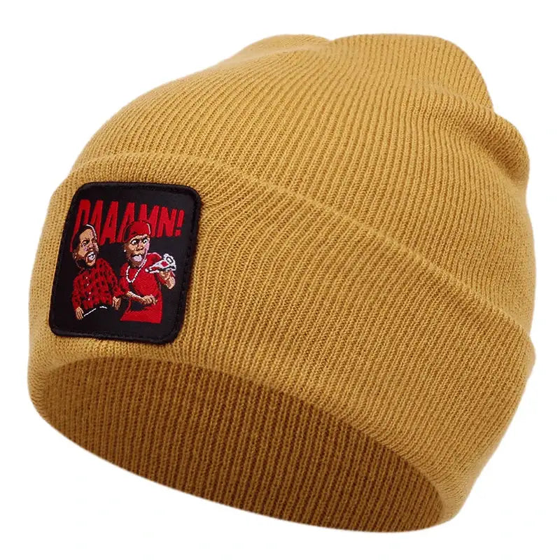 DAAAMN cartoon embroidered knitted hat for autumn and winter outdoor sports events Warm woolen hat hip-hop BAZAARHUBO