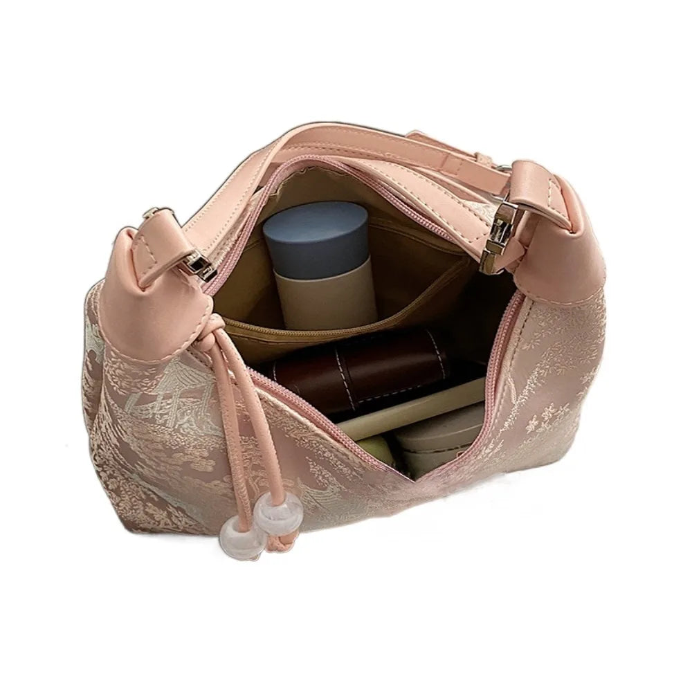 Fashion Embroidered Chinese Style Handbag Canvas Zipper Pea Purses Luxury Adjustable Cheongsam Bag Women