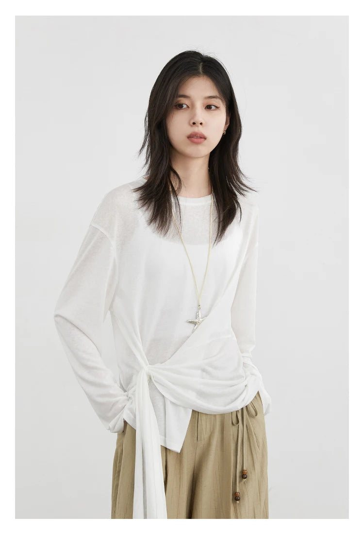 CHIC VEN Fashion Women's Pullovers Tees O Neck New Loose Solid Long Sleeve Female T-shirt Thin Female Top Spring Autumn 2025