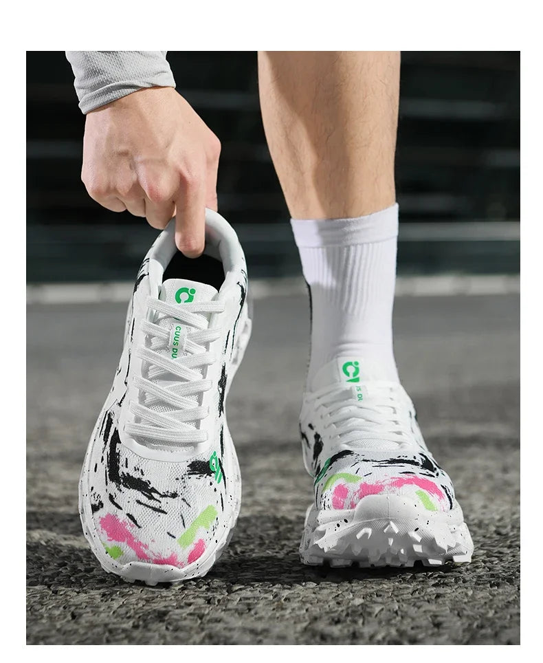 Running Shoes for Men Women Hollow Perforated Cushion Shock Absorbing Outdoor Hiking Sneakers Casual Chunky Walking Trainers