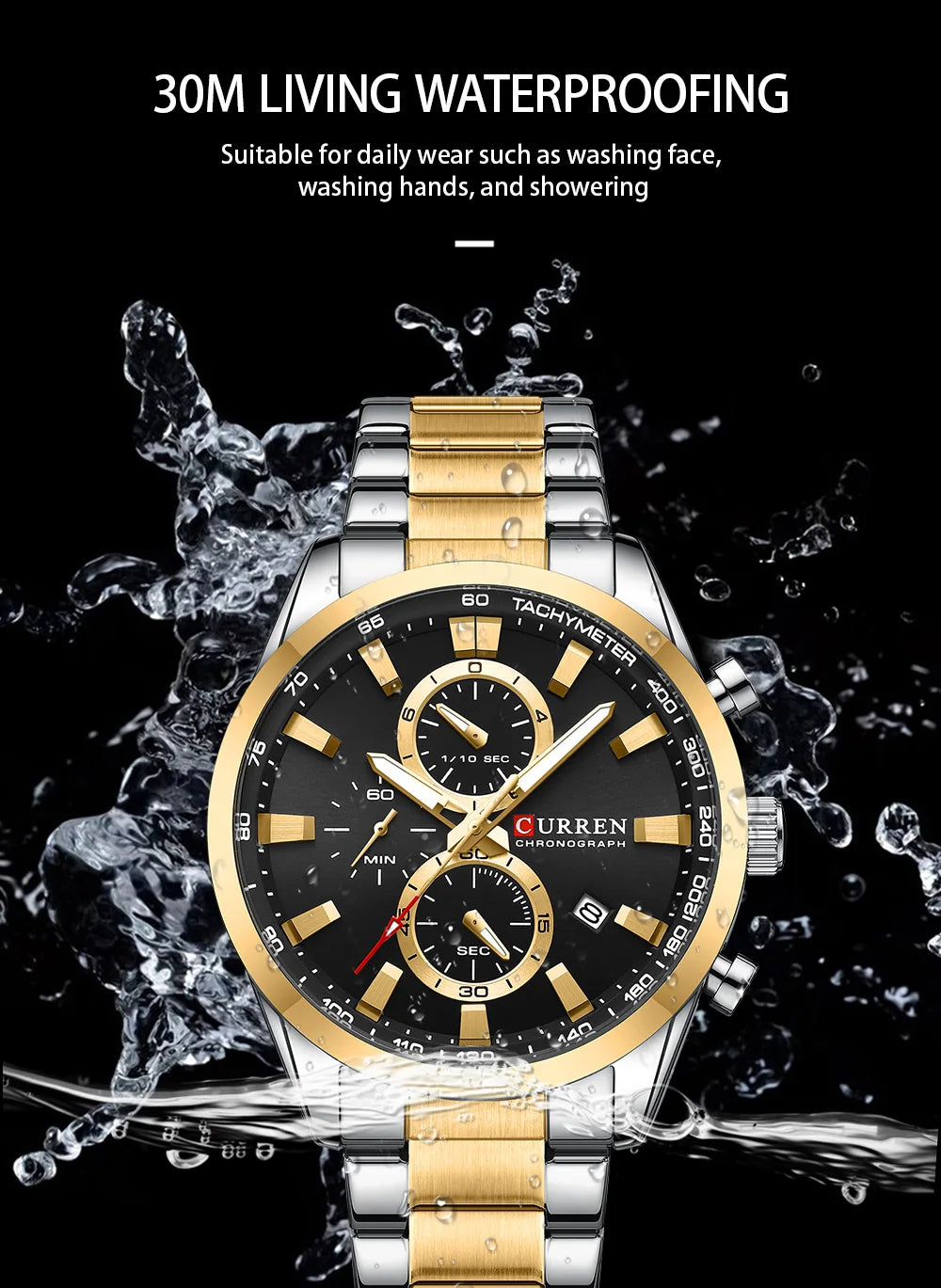 CURREN  New Sports Multifunction Stainless Steel Band Watches Fashion Brand Quartz Men's Wristwatches with Date