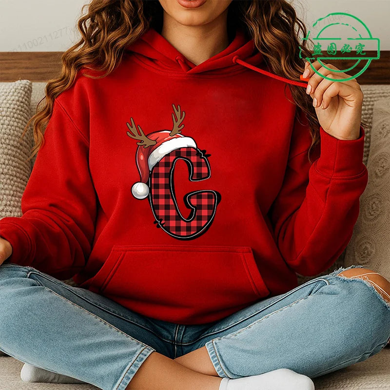 Personalised Santa Family Christmas Hoodie Harajuku Hip Hop Pullover Sweatshirt Santa Alphabet Sportswear Fashion Trends Unisex BAZAARHUBO