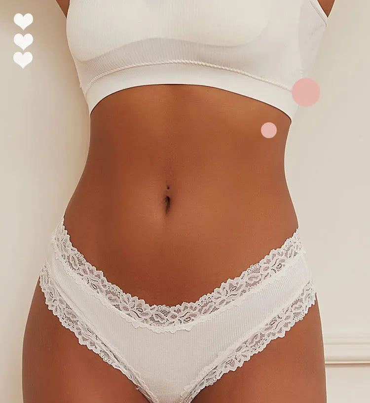 3Pcs/Set Sexy Lace Briefs Cotton Panties Women's Fashion 7 Solid Color Comfortable Briefs Low Waist Underpants Stretch Underwear