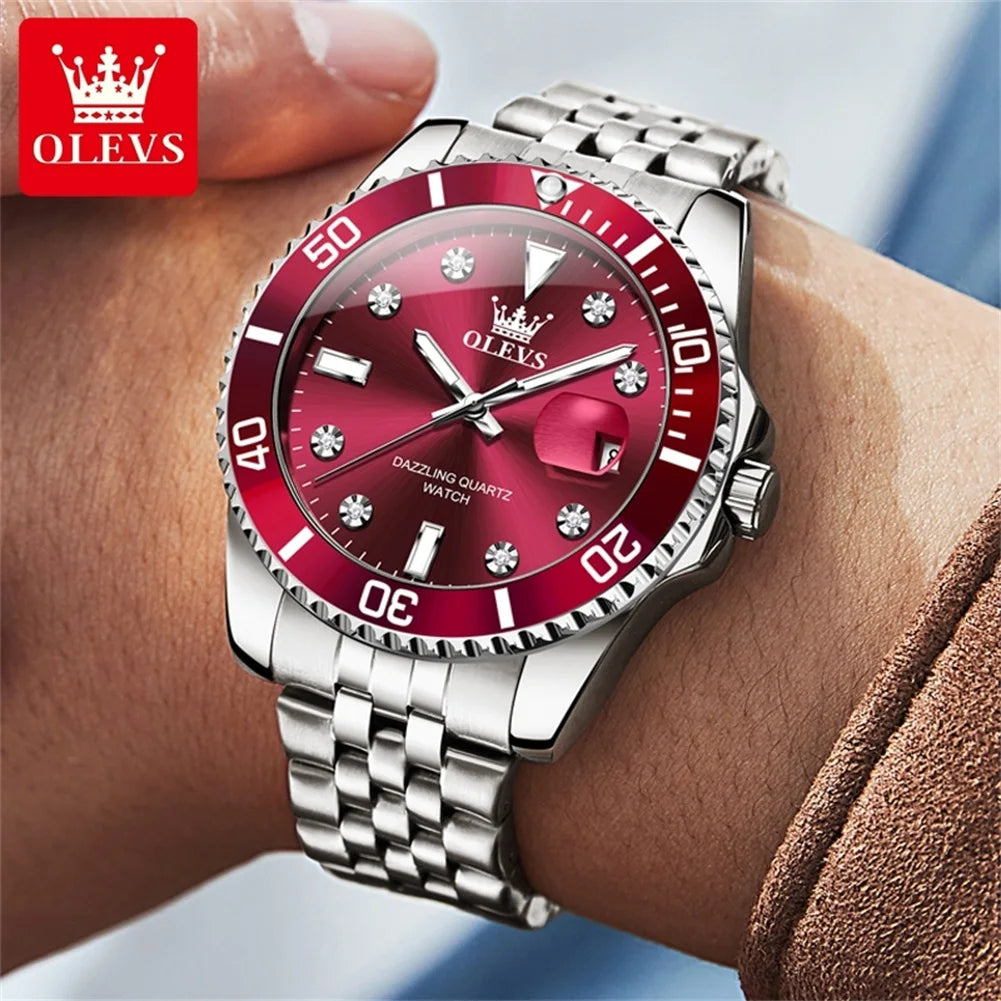 OLEVS Men's Watches Luxury Brand One-Way Timing Rotation Bezel Analog Original Quartz Watch for Men Submarine Series Wristwatch