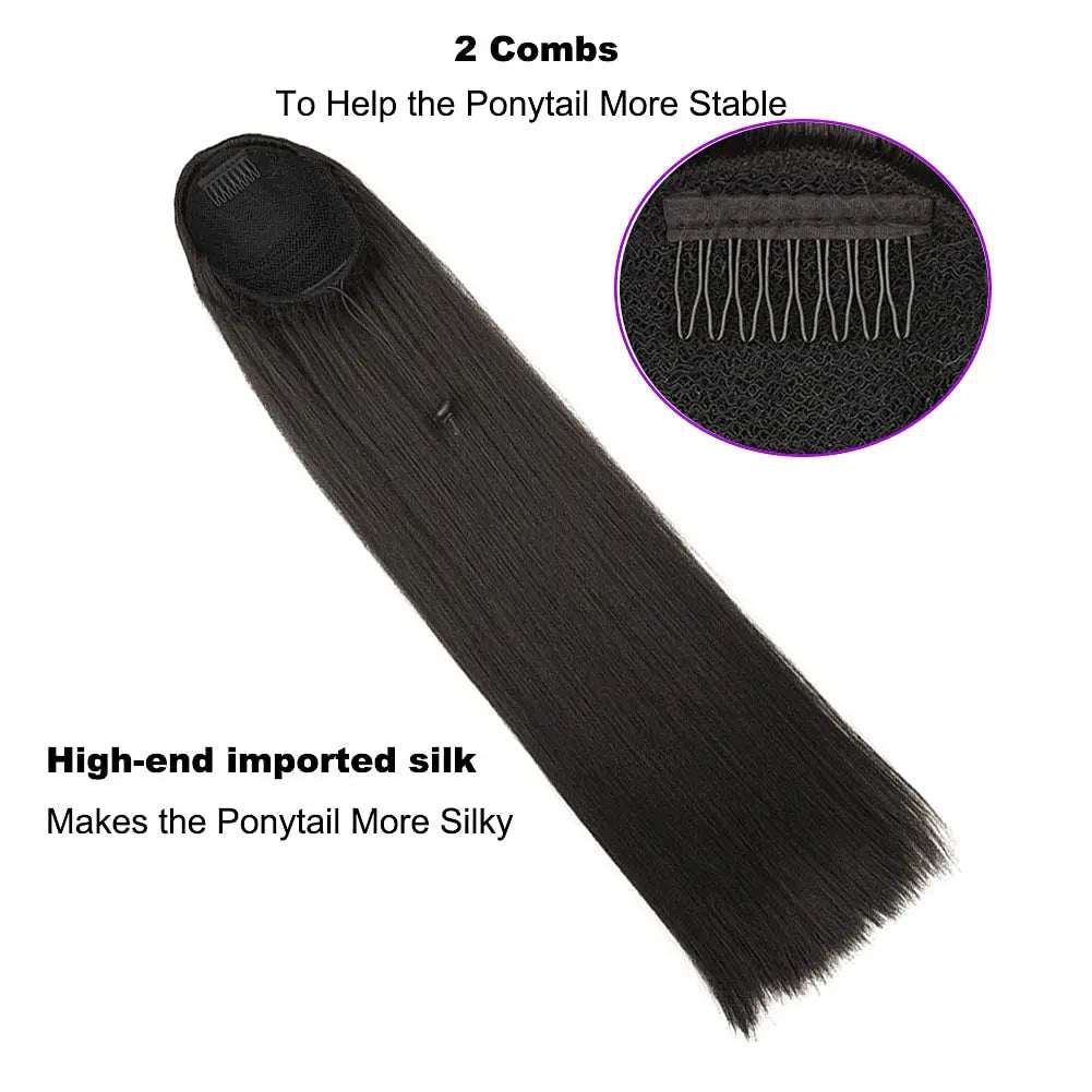 Long Straight Ponytail Extension Clip in,14/15/16 Inch Wrap Around Ponytail Heat Resistant Synthetic Pony Tail Hair