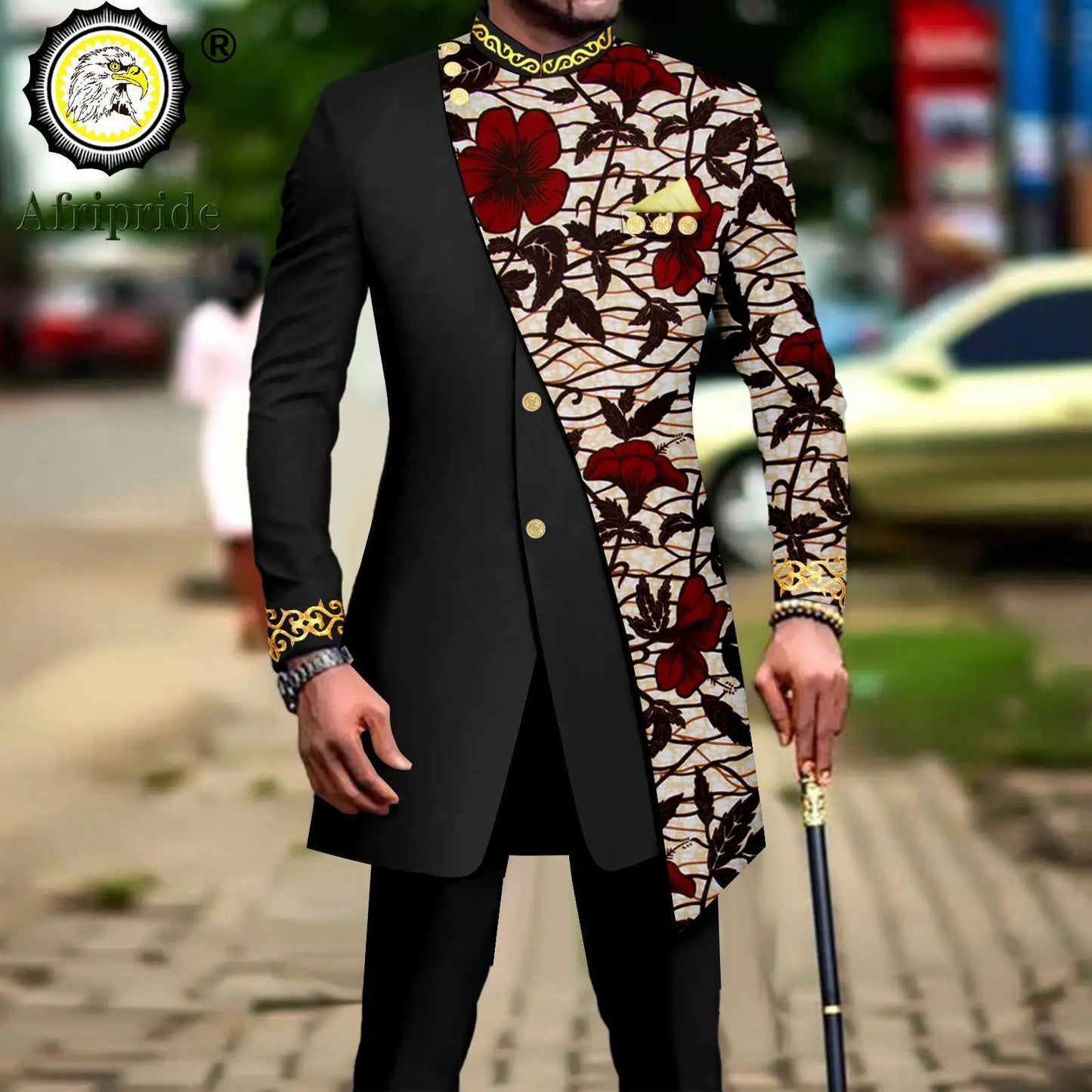 African Suits for Men Embroidery Print Blazer and Pants Set Business Dress Suit with Kerchief Party Wedding Evening A2316023