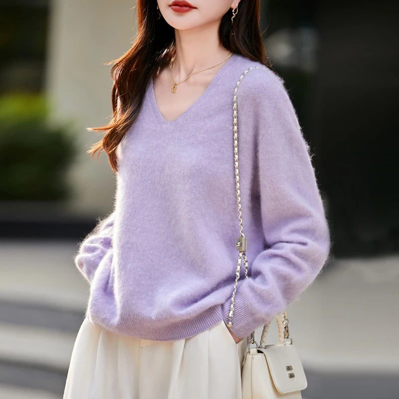 WinvyNee Women Tops Brushed Cashmere Wool Sweaters Winter V Neck Pink Warm Causal Knitted Tops Pullovers Solid Jumpers A1713002A